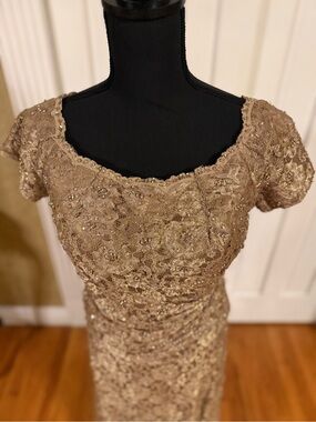 VINTAGE Jovani Gold-Beige Beaded Evening Gown